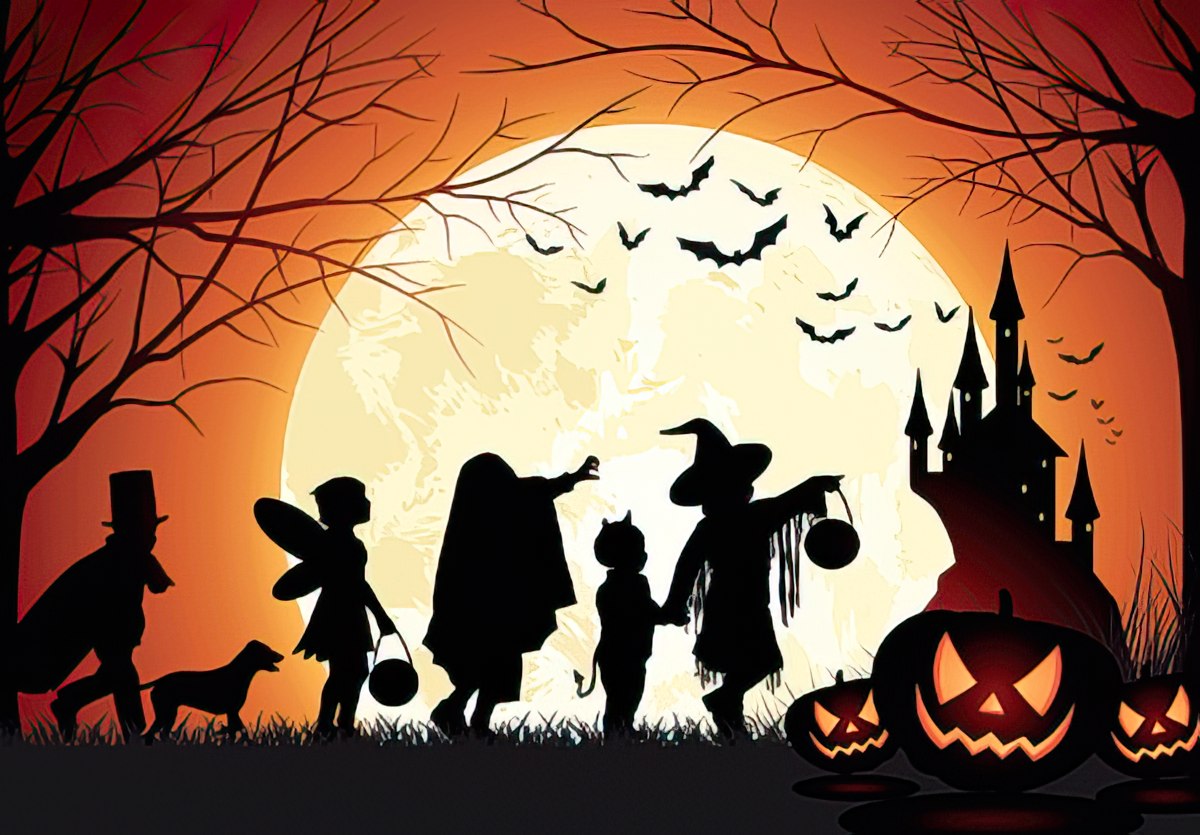 Children trick or treating in the moonlight Card