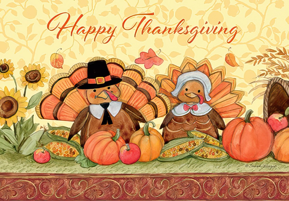 Funny turkeys dressed as pilgrims Thanksgiving Card