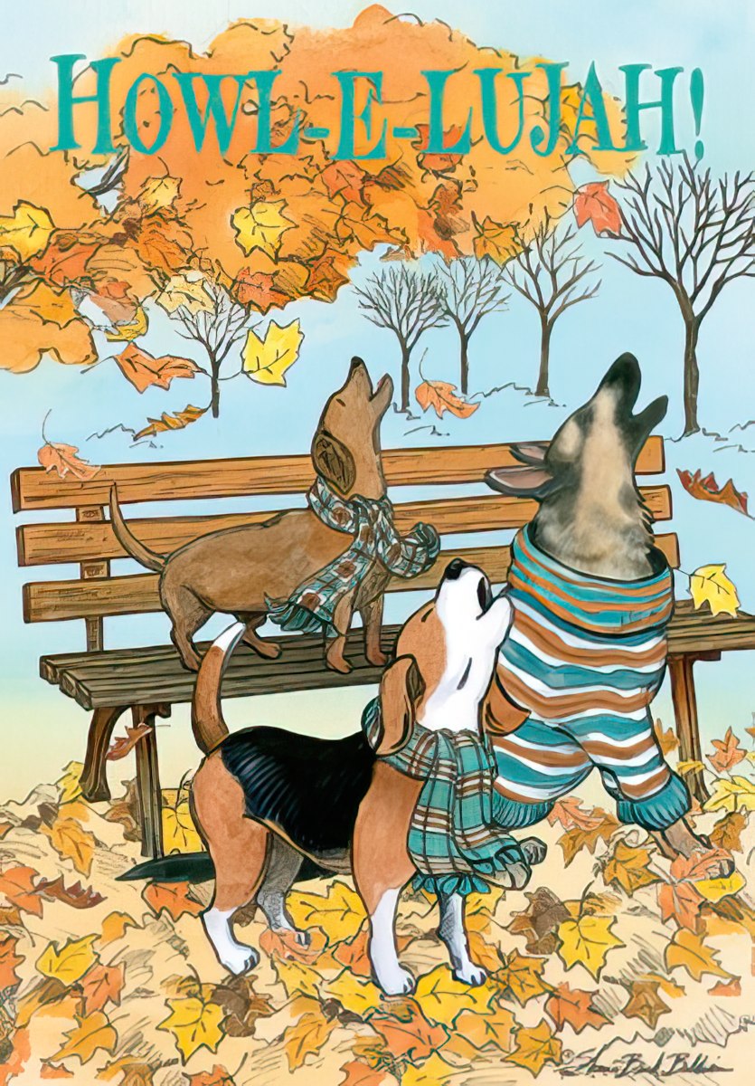 Howling dogs wearing scarves Thanksgiving Card