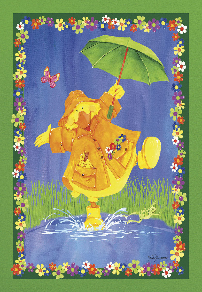 Duck Holding Umbrella and Standing in Water Easter Card