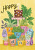 Potted Plants and Cake on Cake Stand Birthday Card