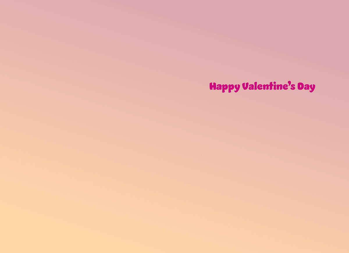 Inside view of a greeting card with a soft gradient background from pink to orange, featuring 'Happy Valentine's Day' text.