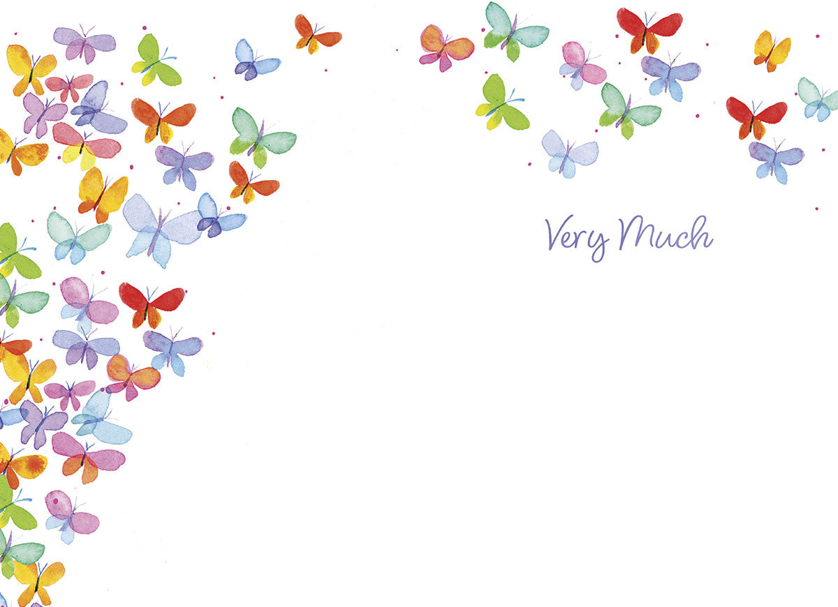 Inside of the butterfly thank you card, completing the sentiment: 'Very Much' with additional flying butterflies.
