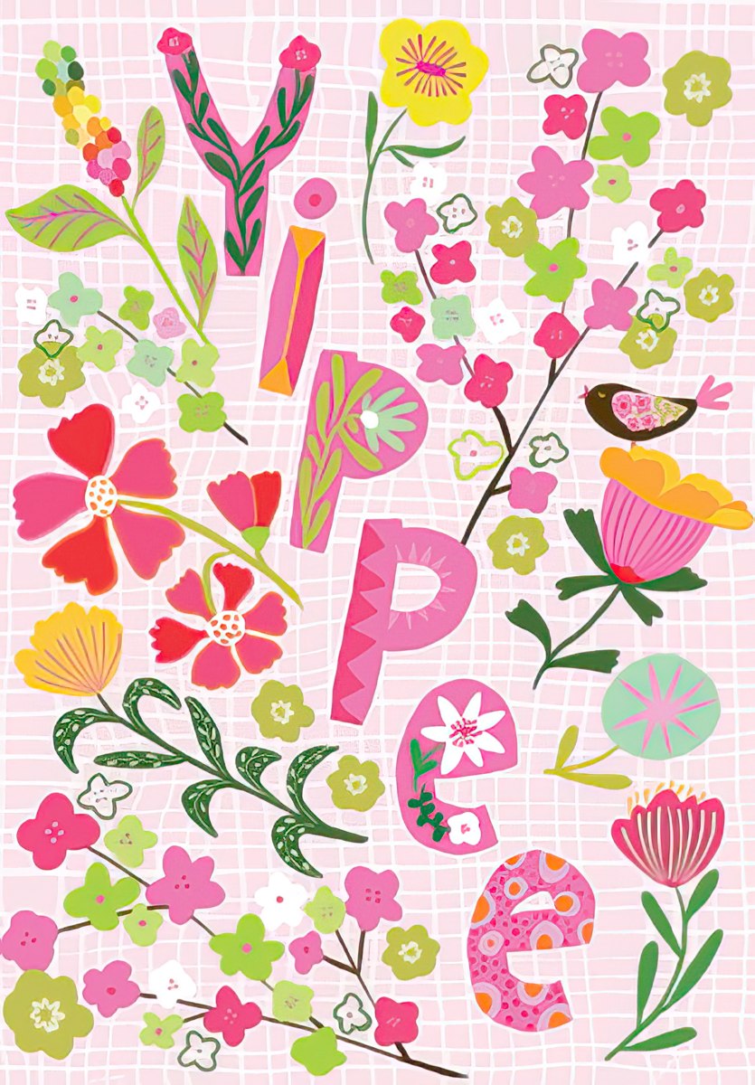 Flowers and Bird on Pink Background Mother's Day Card