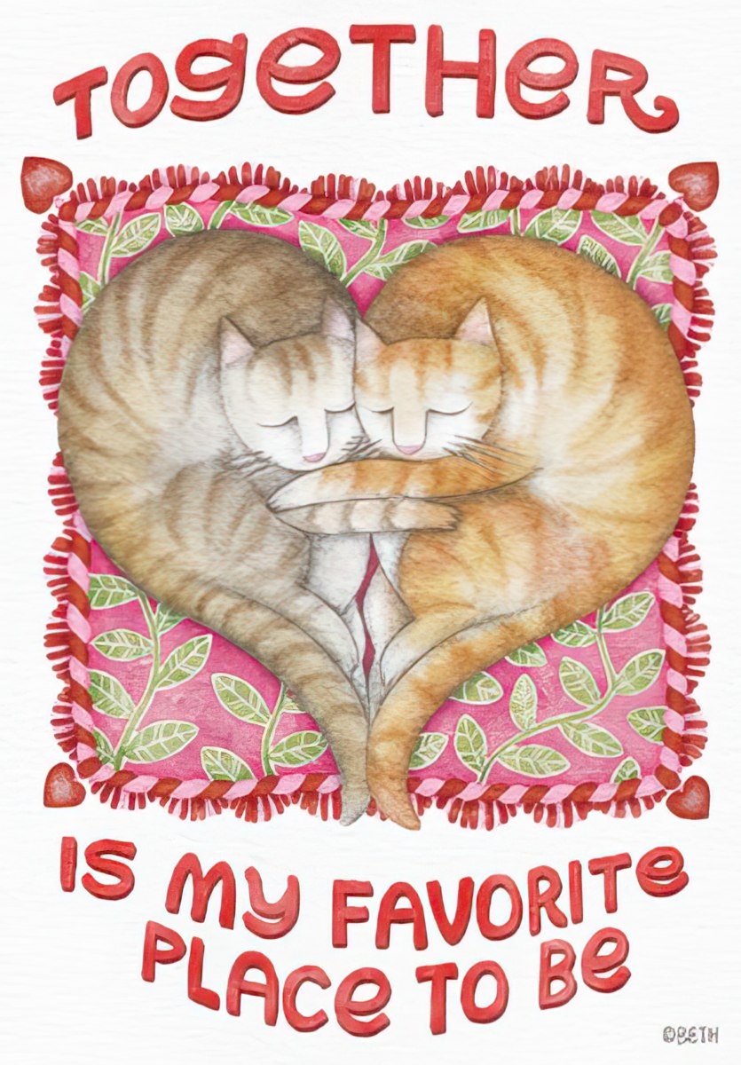 Pair of Cats Cuddling in Heart Shape Valentine's Day Card