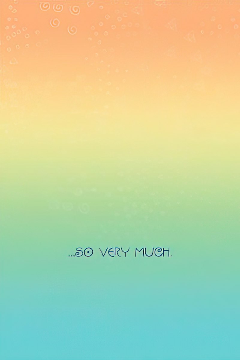 Inside of Laurel Burch thank you card: "...So Very Much." with a colorful gradient background.