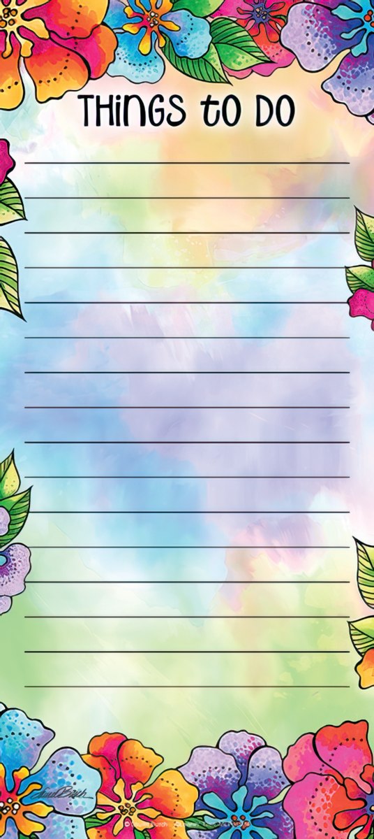 Vibrant colorful floral magnetic list pad with a 'Things To Do' header and lined paper, perfect for fridge organization.