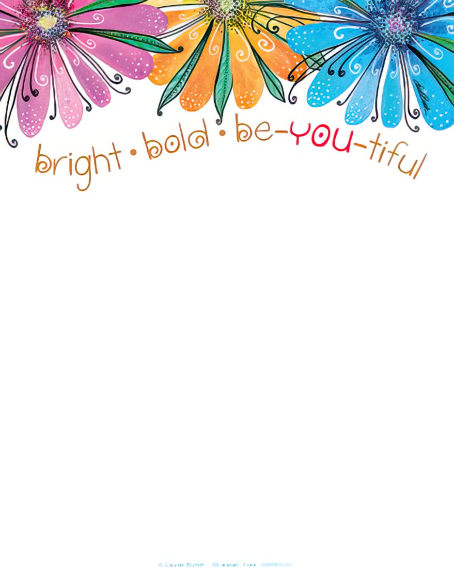 Large notepad featuring vibrant watercolor flowers in pink, orange, and blue at the top with text "bright bold be-you-tiful".
