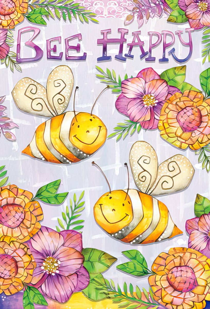 Two smiling bees and flowers