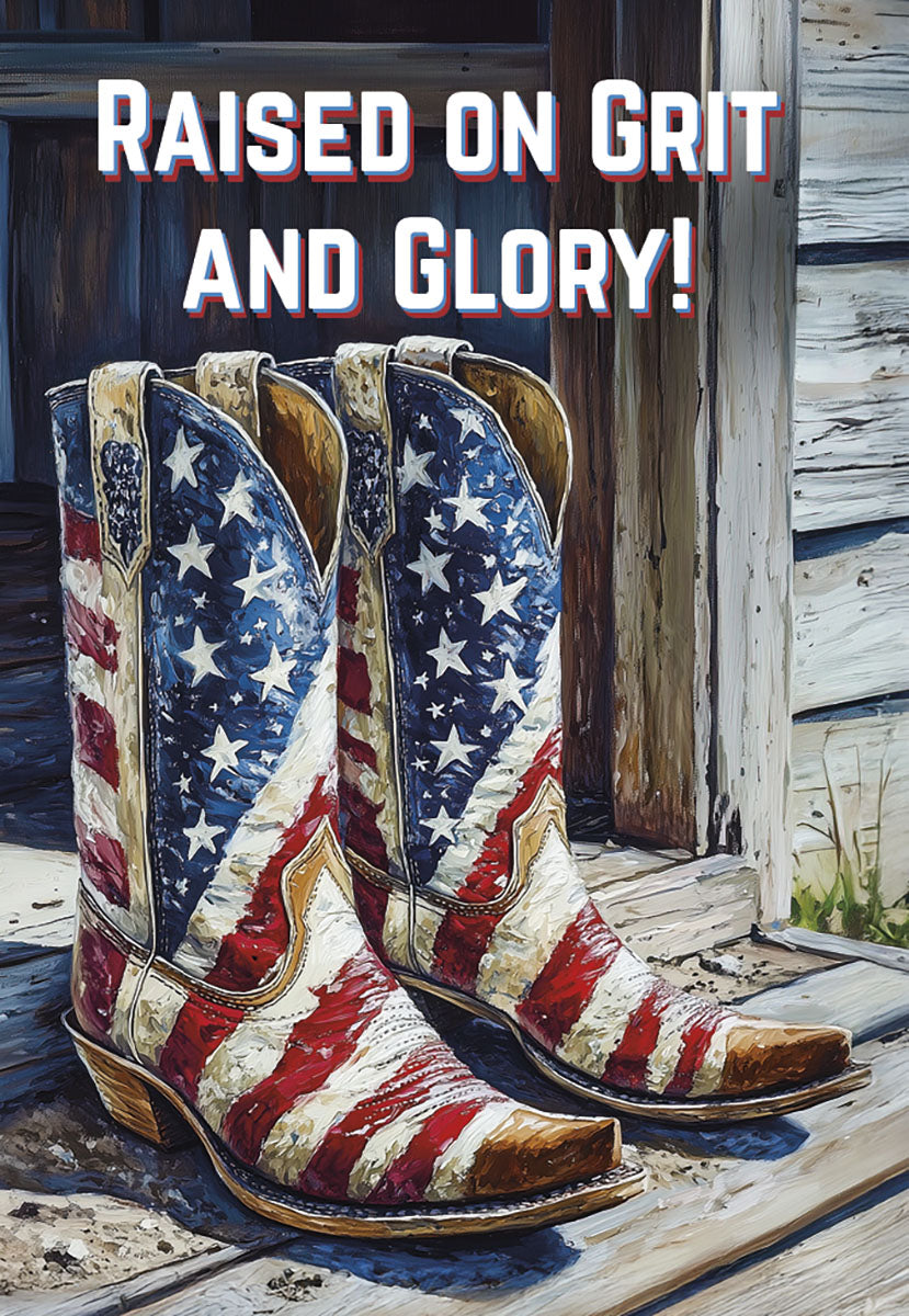 Raised On Grit And Glory Cowboy Boots Flag Pattern America 250 Magnet
