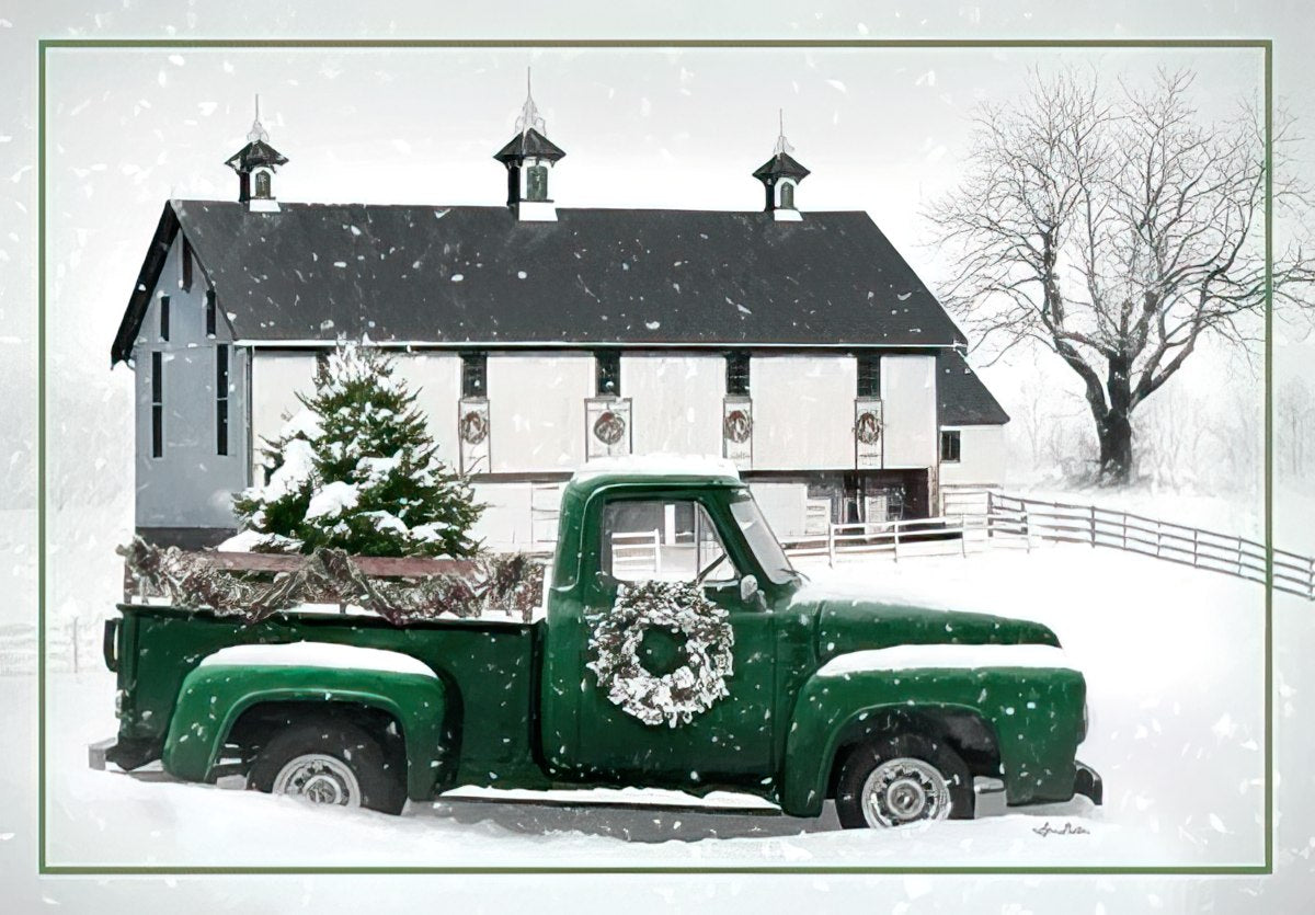 Joy in Countless Ways Green Truck and White Barn Card