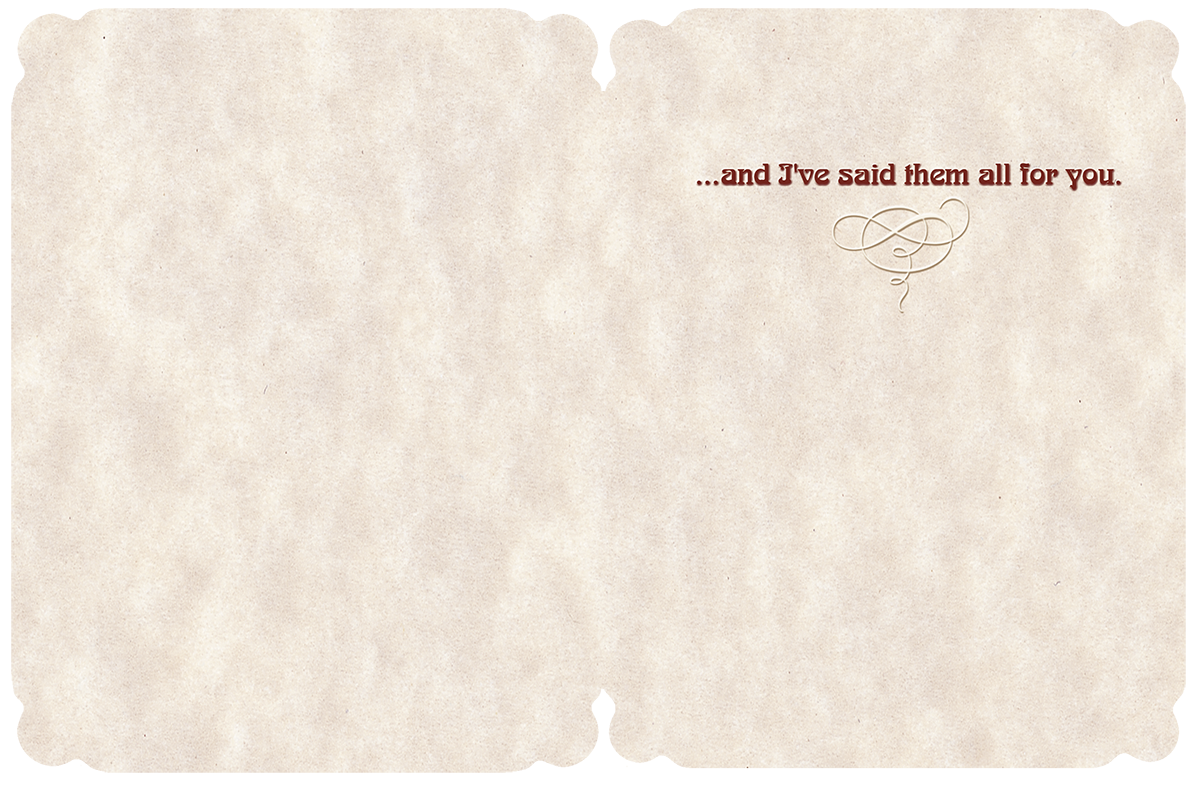 Inside of an encouraging prayer card with text '...and I've said them all for you.' on a textured background.