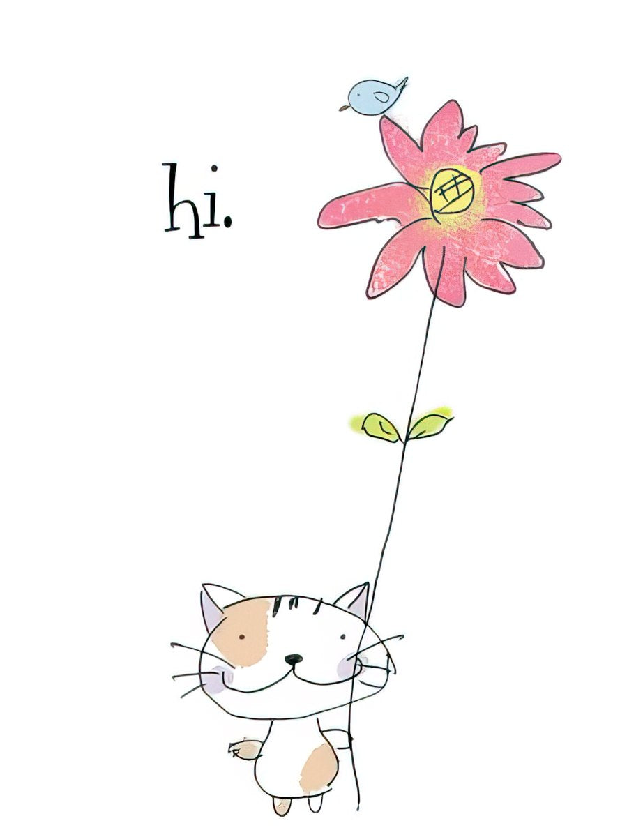 Cat with Long-stemmed Flower Friendship Card