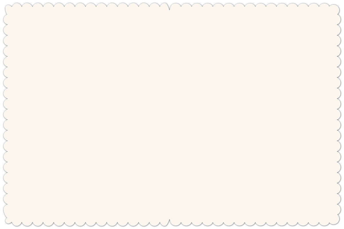 Inside view of a blank greeting card, featuring a simple, clean cream-colored interior with a scalloped edge.