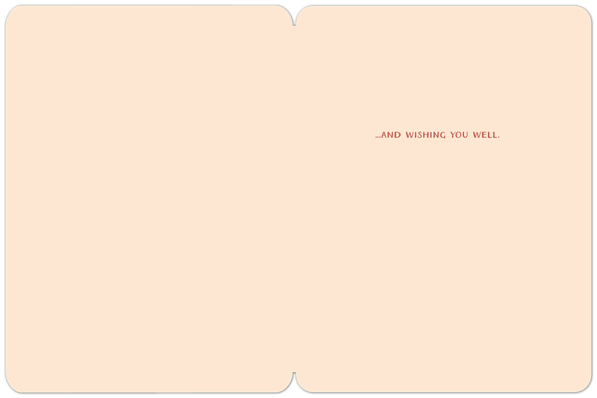 Inside of a Get Well card: light peach background with '...AND WISHING YOU WELL.' text in red on the right side.