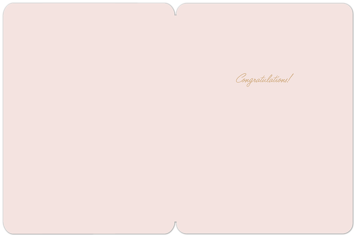Inside of the Happy Wedding Love Birds card, showing a light pink background with 'Congratulations!' in elegant script.