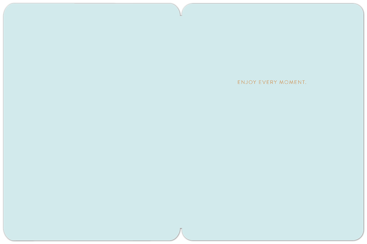 Inside of a Happy Fallidays greeting card with a light blue background and 'Enjoy Every Moment' text.