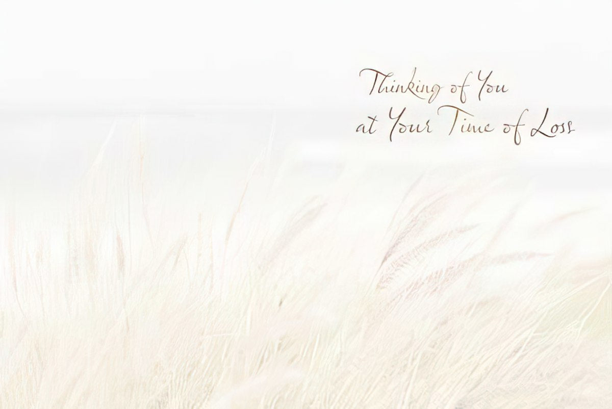 Interior of tall grasses sympathy card with 'Thinking of You at Your Time of Loss' message.