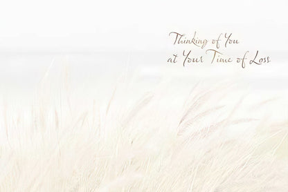 Interior of tall grasses sympathy card with 'Thinking of You at Your Time of Loss' message.