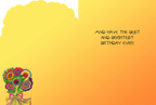Inside view of an uplifting birthday greeting card, displaying a warm yellow-orange gradient background with the text 'AND HAVE THE BEST AND BRIGHTEST BIRTHDAY EVER!' and a small floral motif.