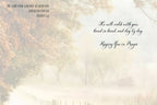 Inside view of a religious greeting card with a soft, misty background, displaying the scripture Joshua 1:9 'The Lord your God will be with you wherever you go' and an inspiring message of prayer and companionship.