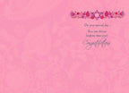 Inside view of a radiant pink Bat Mitzvah card, adorned with subtle floral paisley motifs. The right panel includes a small decorative Star of David emblem and a heartfelt message: 'On your special day... Your star shines brighter than ever! Congratulations,' perfect for celebrating her special achievement.