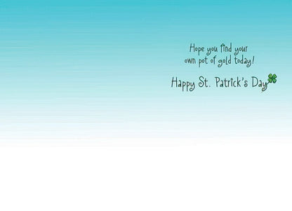 Inside of a St. Patrick's Day card with 'Hope you find your own pot of gold today! Happy St. Patrick's Day' text.