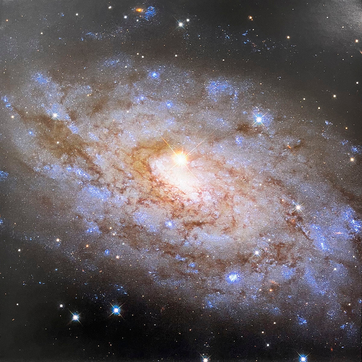 Magnificent barred spiral galaxy with a radiant central bar, bright core, and delicate, swirling star-forming regions.