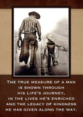 Inspirational sepia-toned magnet featuring a cowboy father and son walking together on a road, with the quote: 'The true measure of a man is shown through his life's journey, in the lives he's enriched and the legacy of kindness he has given along the way.' Perfect meaningful gift for Dad or a male role model.