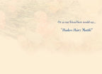 Inside of a funny thank you greeting card, featuring faded floral background and the humorous text: 'Or as our friend here would say... "Hankoo Hairy Mutth!"'