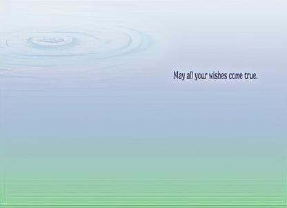 Inside of a serene birthday card with a light blue to green gradient, featuring the message 'May all your wishes come true.'.