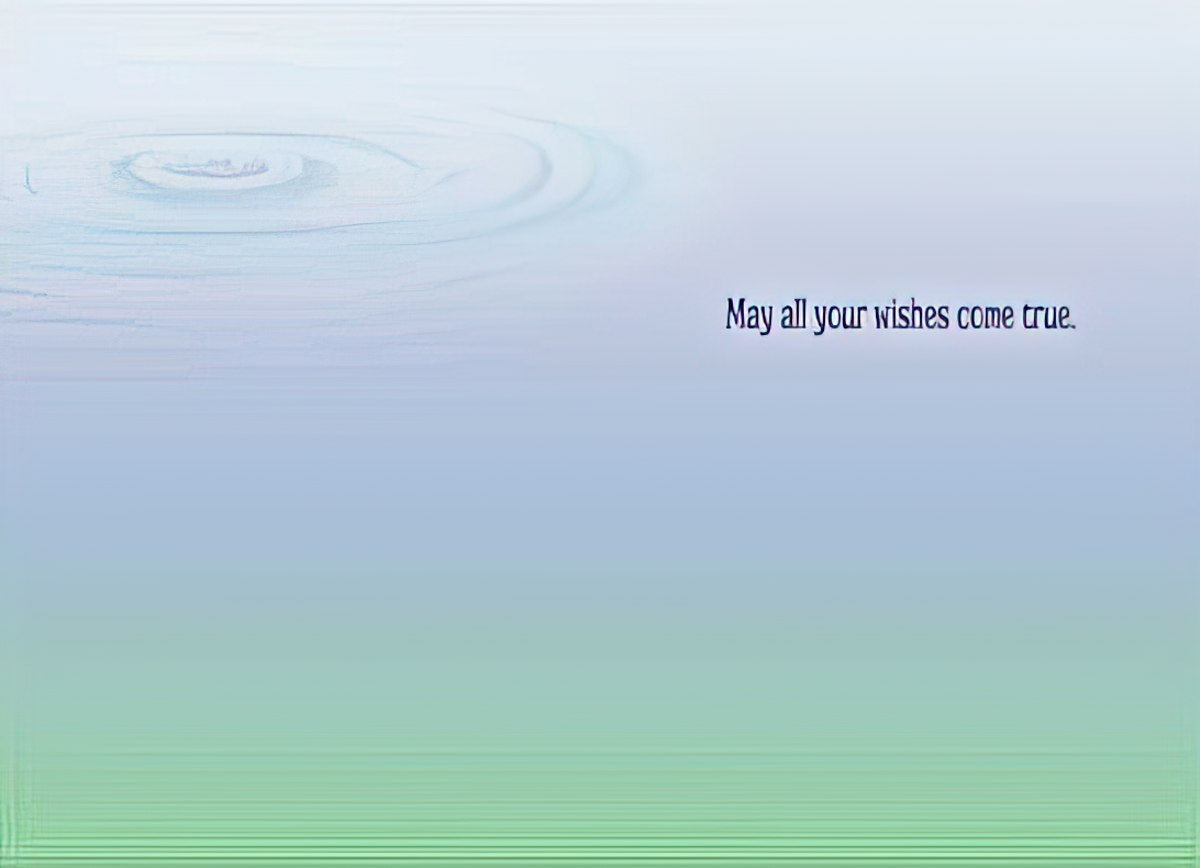 Inside of a magical greeting card with a serene blue and green gradient background. Features the heartfelt message 'May all your wishes come true.', ideal for kids' special moments.
