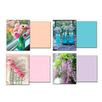SEO-optimized alt description for a charming greeting card featuring a colorful bouquet of pink, orange, and cream ranunculus flowers in a teal mason jar by a sunny window, part of a cheerful floral note card assortment.