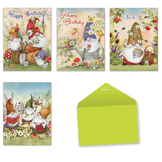 Garden Gnomes Greeted Note Cards by Susan Winget