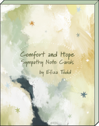 Front view of a boxed set titled 'Comfort and Hope Sympathy Note Cards by Eliza Todd', showcasing an abstract watercolor design cover with muted green, blue, and cream tones.