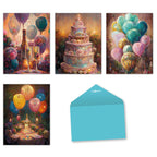 Elegant greeting card featuring a celebratory scene with champagne bottle, two flutes, and colorful floating balloons, perfect for a special occasion.