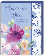 Close-up of the 'Chinoiserie Bleu' boxed greeting card cover by artist Heatherlee Chan, featuring vibrant watercolor flowers and a blue and white decorative border.