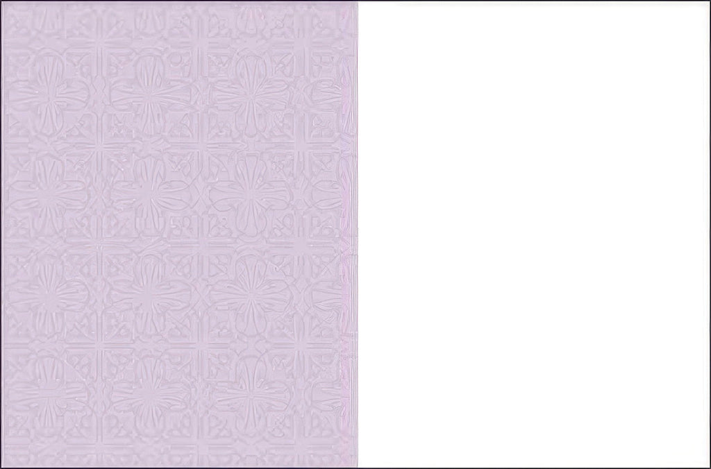 Inside view of an elegant thank you greeting card showing a textured light purple embossed pattern on the left and a blank white space for writing a personal message on the right.