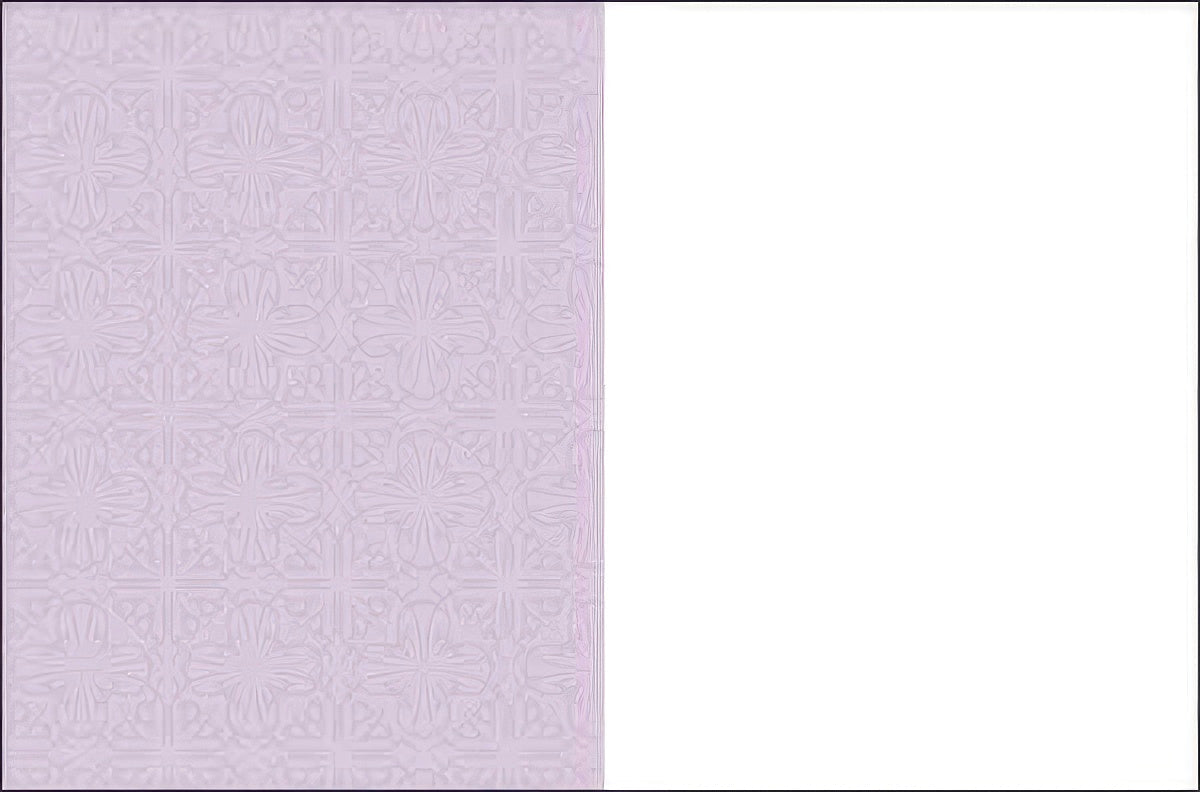 Inside view of an elegant thank you greeting card showing a textured light purple embossed pattern on the left and a blank white space for writing a personal message on the right.