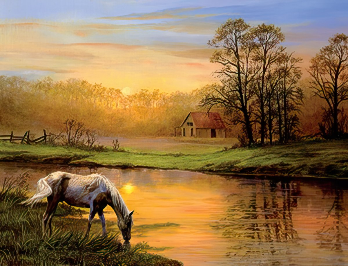 Horse Drinking from Stream