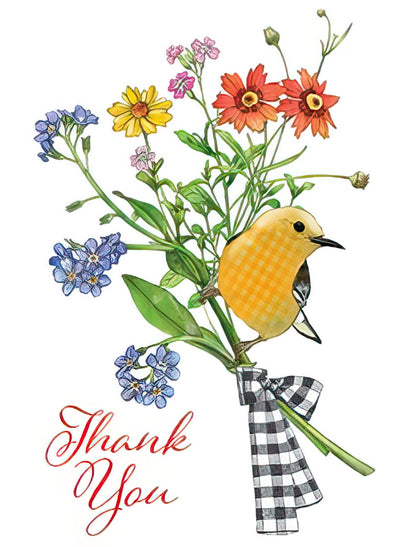 Yellow Bird on Flower Stem Note Card Set