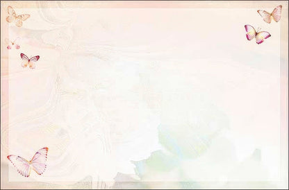 Blank interior of an elegant note card with a subtle border and corner accents of delicate butterflies, ready for a personalized message.