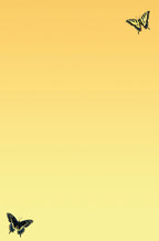 Warm yellow gradient background with delicate black swallowtail and yellow swallowtail butterflies in the corners, ideal for a serene greeting card interior or envelope liner.