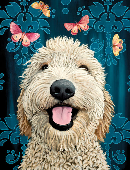 Golden Doodle and Butterflies Blank Note Card Set