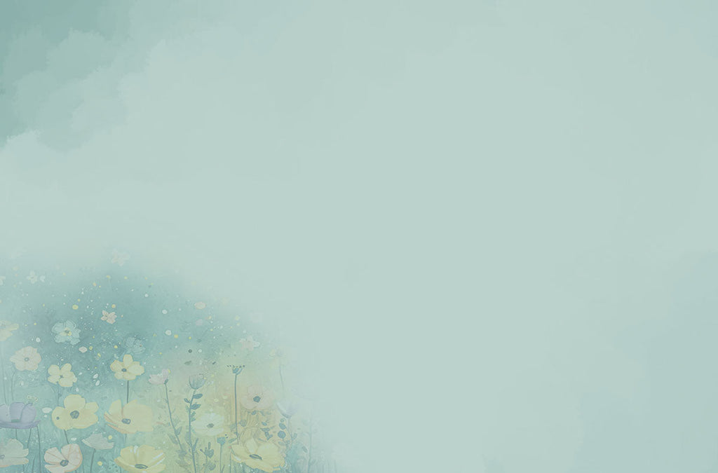 Back of a blank watercolor greeting card with a subtle floral motif and a soft gradient of blue-green, providing ample space for a personalized message of appreciation.