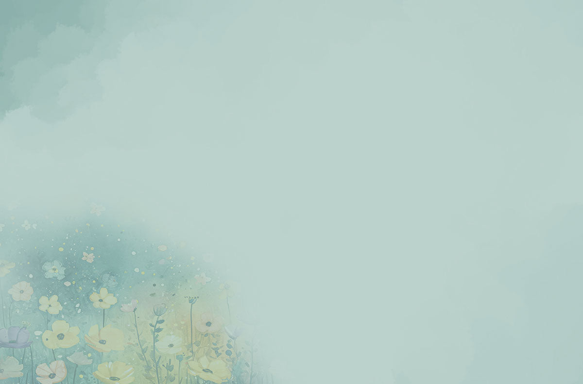 Back of a blank watercolor greeting card with a subtle floral motif and a soft gradient of blue-green, providing ample space for a personalized message of appreciation.