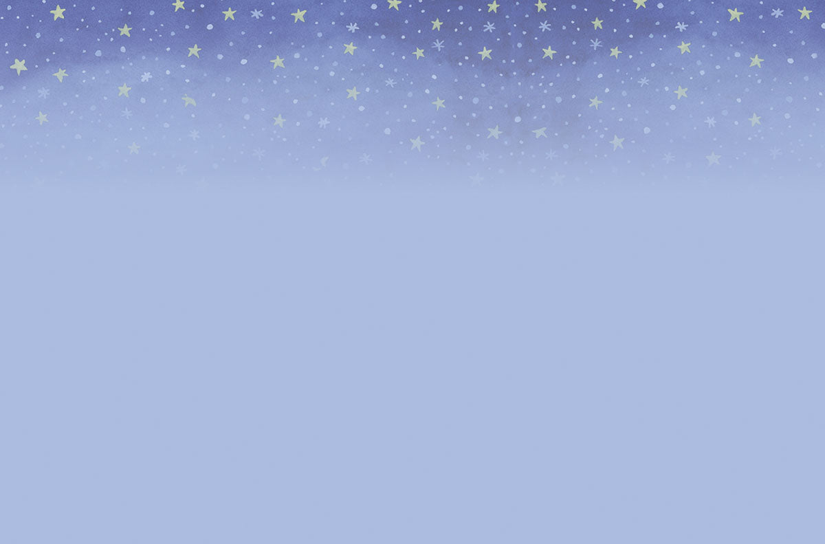 Subtle watercolor background featuring a gradient of light blue to dark blue with scattered yellow stars, perfect for a whimsical design.