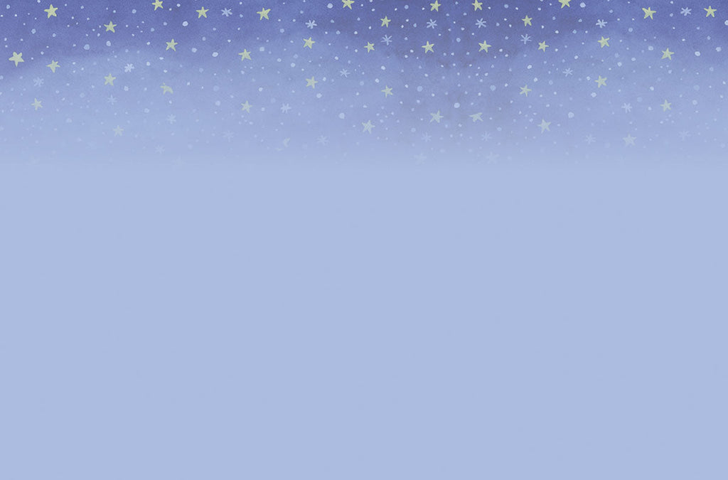 Subtle watercolor background featuring a gradient of light blue to dark blue with scattered yellow stars, perfect for a whimsical design.