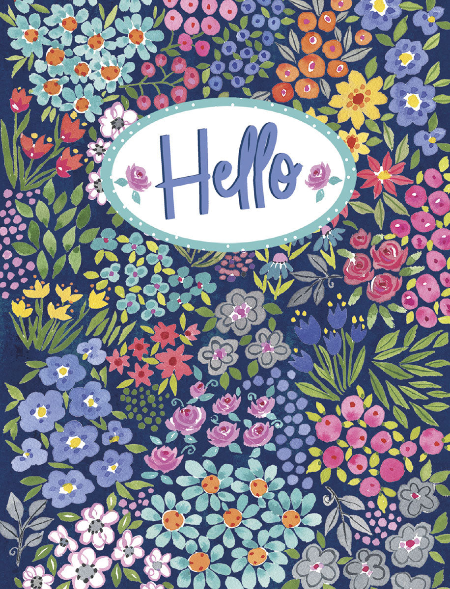 Vibrant floral greeting card set with a 'Hello' message, perfect for sharing cheer and garden-inspired wishes.