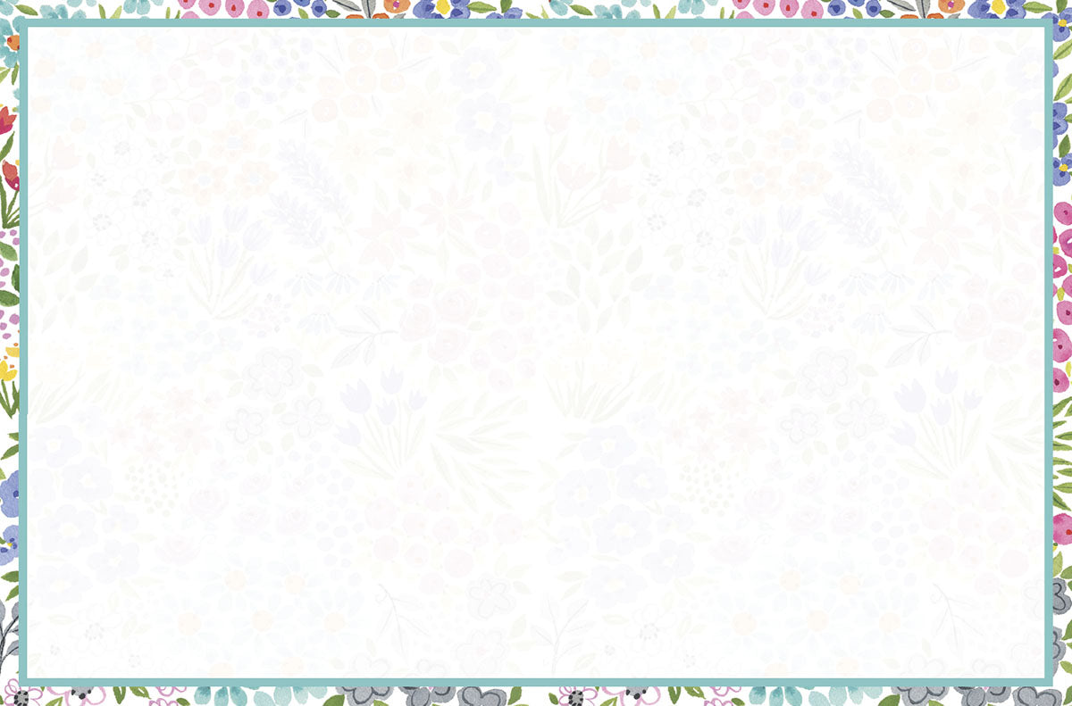 Blank inside of a cheerful floral greeting card, featuring a subtle border of watercolor flowers, ready for a personalized message.